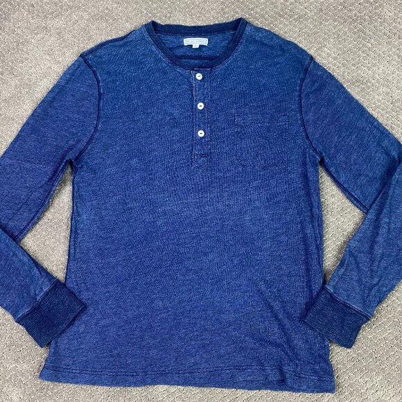 Wallace & Barnes Henley Shirt Men's Large Blue Indigo Long Sleeve J.CREW - Picture 1 of 11